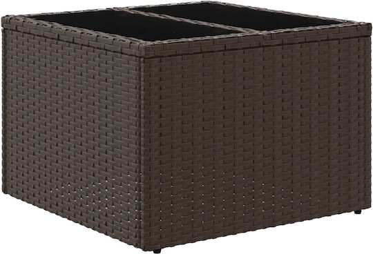 Sitting Room Table for Small Outdoor Spaces Rattan with Brown Glass Surface 55x55x37cm