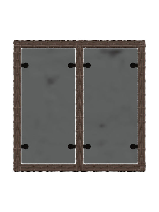 Sitting Room Table for Small Outdoor Spaces Rattan with Brown Glass Surface 55x55x37cm
