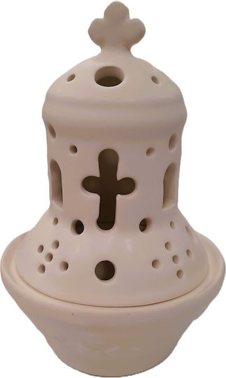 Ceramic Church Vigil Oil Lamp Matte White Cross Height 20cm Diameter 12cm