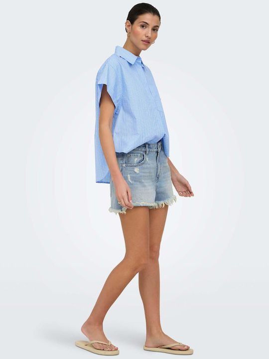 Damen-Jeans Hohe Taille Shorts Hellblau