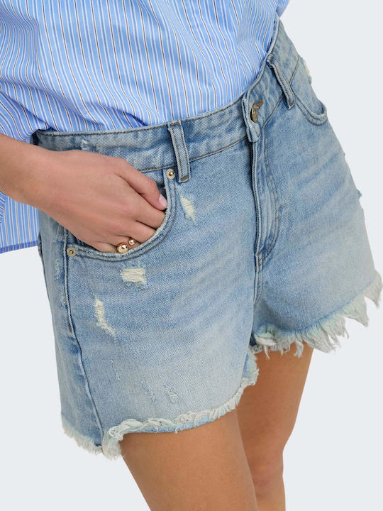 Damen-Jeans Hohe Taille Shorts Hellblau