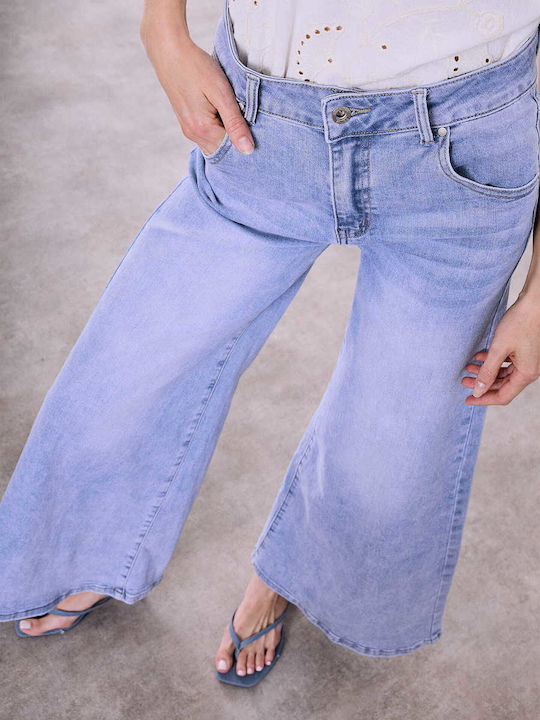 Celestino Γυναικείο Τζιν Wide Leg Loose Fit Μπλε Ανοιχτό
