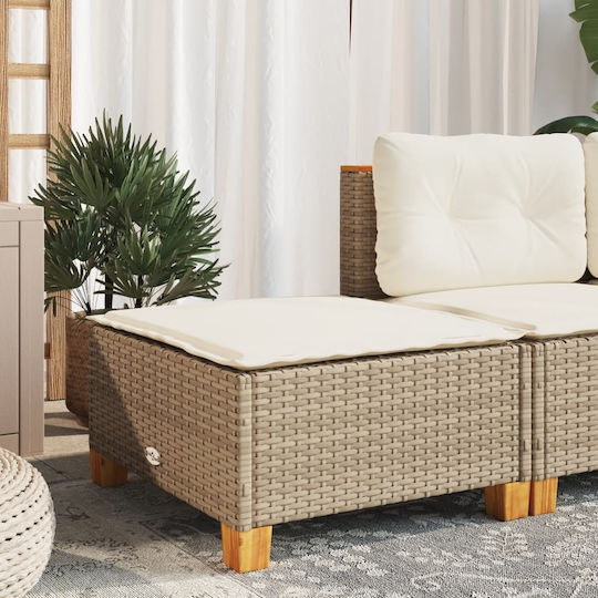 Garden Stool Cube Outdoor Rattan with Beige Cushion 63.5x56x32cm