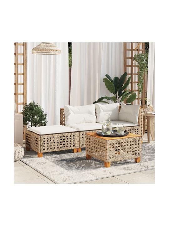 Gartenhocker Würfel Außeneinsatz Rattan mit Beigem Kissen 63.5x56x32cm
