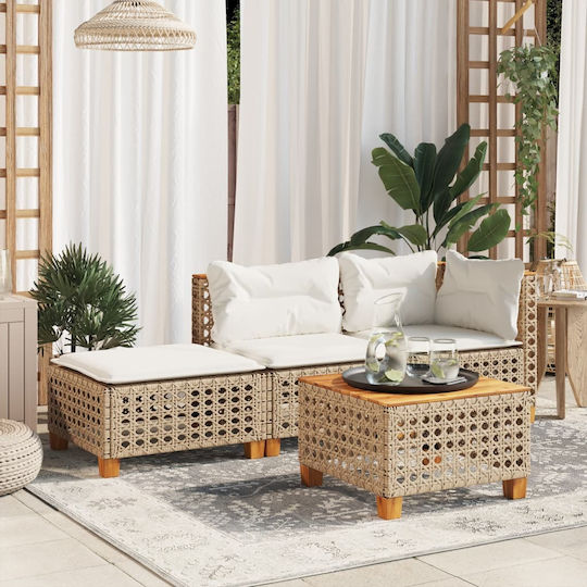 Garden Stool Cube Outdoor Rattan with Beige Cushion 63.5x56x32cm