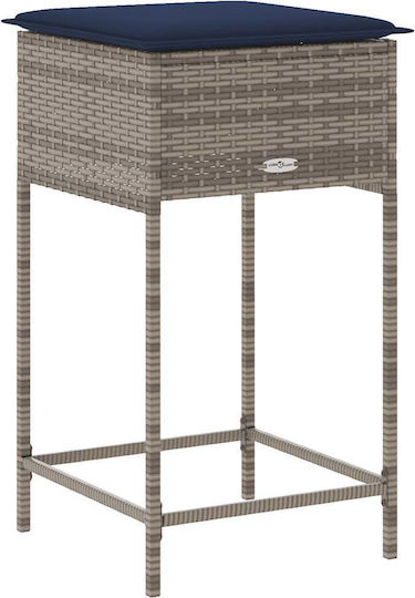 Garden Bar Stool Outdoor Rattan with Gray Cushion 2 Pieces 40x40x76cm