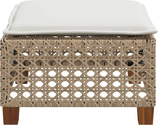 Garden Stool Cube Outdoor Rattan with Beige Cushion 63.5x56x32cm