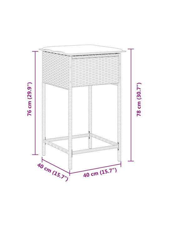 Gartenhocker Für Bar Außenbereich Rattan Mit Grauem Kissen 2Stücke 40x40x76cm
