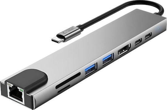 Tech-Protect HUB USB-C Dockingstation mit HDMI 4K PowerDelivery Ethernet Grau