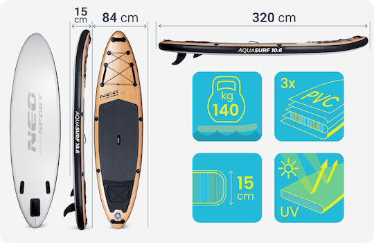 NEO Sport Aquasurf Aufblasbare SUP Board mit Länge 3.2m Beig
