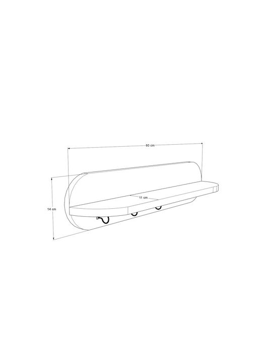 SteweHome Κρεμάστρα Τοίχου Ξύλινη 3 Θέσεων Λευκή 60x14x11cm