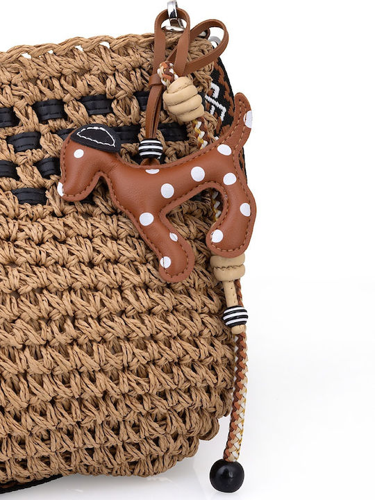 Μπρελόκ "bag Charm" Unisex Μεγάλο Δερμάτινο Κανελλί Σκυλάκι Πουά