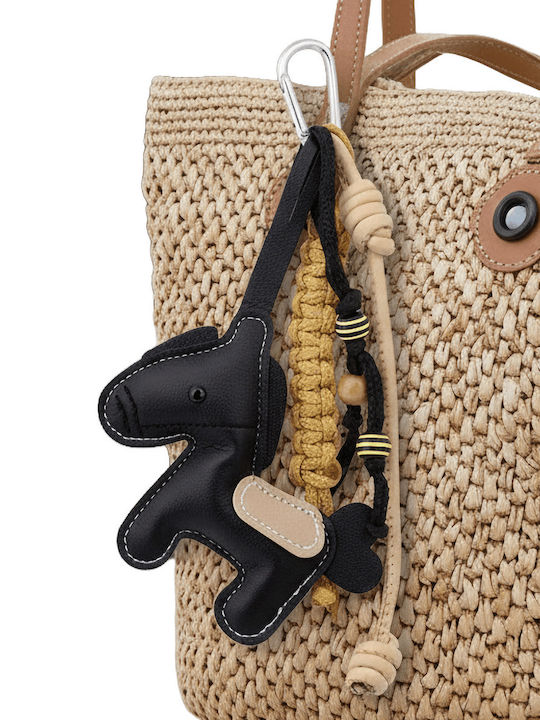 Keychain Bag Charm Unisex Large Leather Pony Black Keychain Bag Charm Unisex Large Leather Pony Black