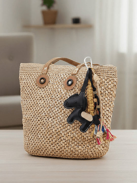Keychain Bag Charm Unisex Large Leather Pony Black