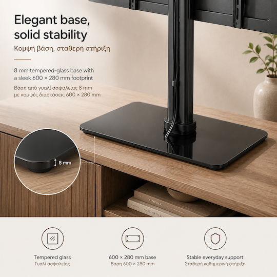 Techly Slim Tv Stand & Mount Περιστρεφόμενη 90° Βάση Επιτραπέζια Tv 32”-55” Έως 40kg