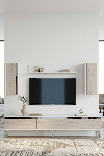 Wohnzimmer TV-Einheit Weiß mit Beleuchtung M180xB30xH41cm Wohnzimmer TV-Einheit Weiß mit Beleuchtung M180xB30xH41cm
