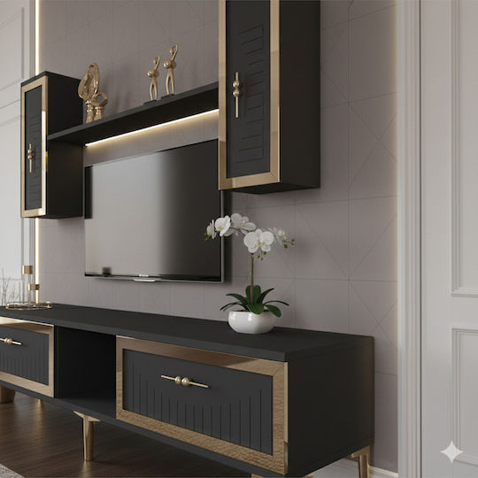 Living Room TV Unit Gray with Showcase & Lighting L150xW30xH41cm Living Room TV Unit Gray with Showcase & Lighting L150xW30xH41cm