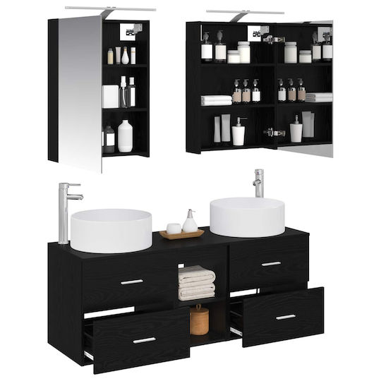 vidaXL Panglică Fără Lavoar cu Oglindă cu Lumină Stejar Negru
