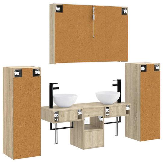 vidaXL Vanity Unit without Sink with Mirror with Light Sonoma Oak