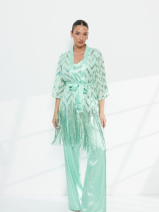 Women's Green Set with Trousers with Sequins
