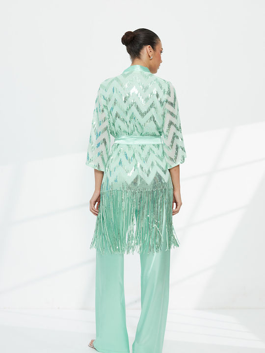 Women's Green Set with Trousers with Sequins