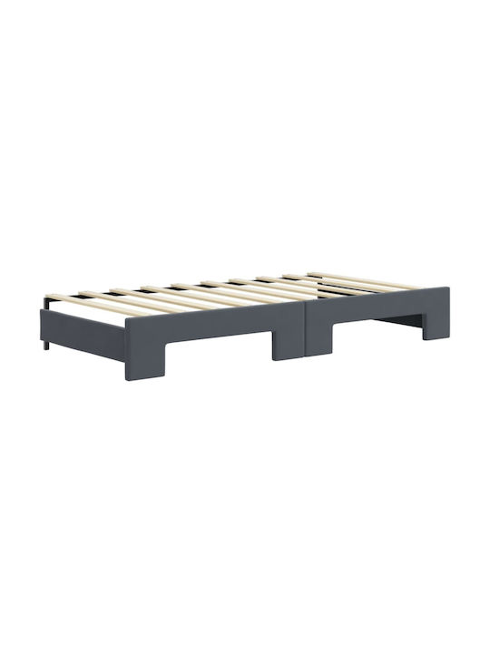Canapea Pat Single Tapițat cu Catifea Gri Închis cu Plăci și Saltea 90x190cm