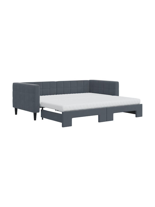 Kinderbett Bett Einzel mit Samt Dunkelgrau mit Lattenrost & Matratze 90x190cm