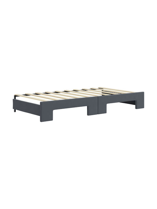 Kinderbett Bett Einzel mit Samt Dunkelgrau mit Lattenrost & Matratze 90x190cm