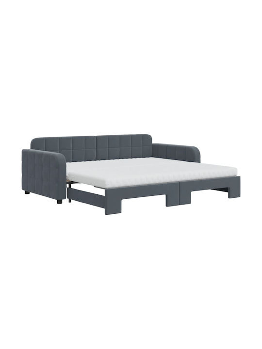Kinderbett Bett Einzel Mit Samt Dunkelgrau Mit Lattenrost & Matratze 90x190cm