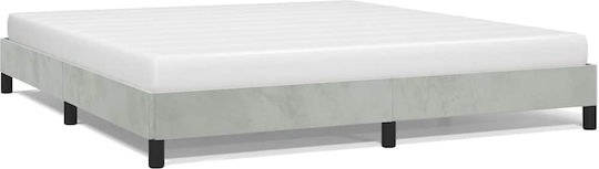 King Size Bed Base Upholstered with Velvet Gray with Slats for Mattress 183x213cm