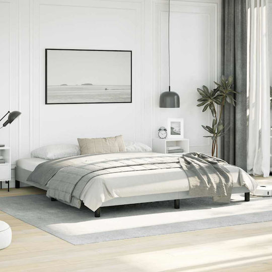King Size Bed Base Upholstered with Velvet Gray with Slats for Mattress 183x213cm