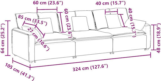 Five-Seater Couch Blue 324x105x64 cm