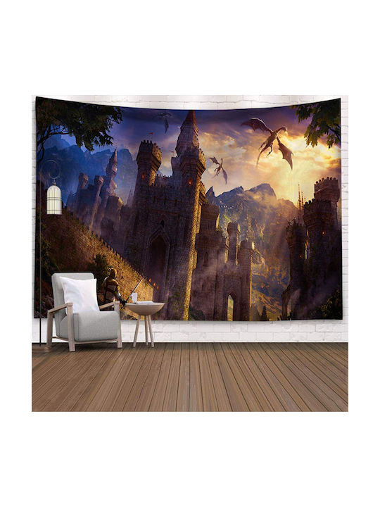 FRIPIA Tapiserie Decorativă Castel Cu Dragon Lucrată Manual Din Țesătură 200x150cm