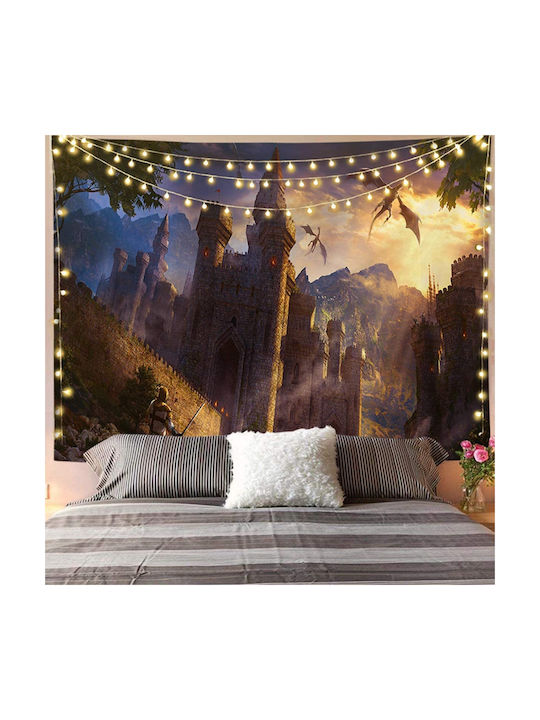 FRIPIA Decorative Tapestry Castle with Dragon Handmade Made of Fabric 150x130cm