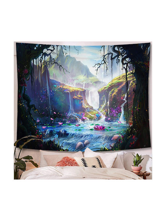 FRIPIA Decorative Tapestry Magical Forest Waterfall Handmade Made of Fabric 150x130cm