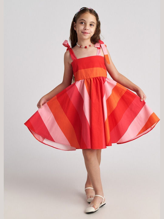 Children's Dress Sleeveless Striped Scarlet