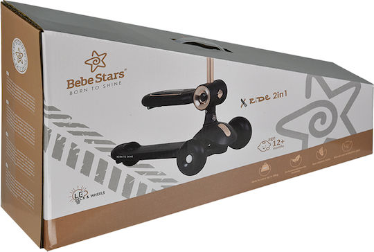 Bebe Stars Детско Тротинетка Xride с Три Колела с LED Осветление Сиво