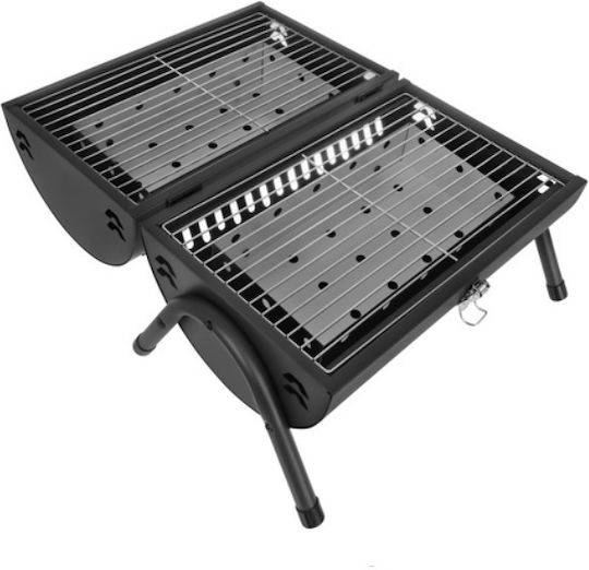 Grătar cu Cărbune Portabil Galvanizat cu Capac și Termometru 28x28cm