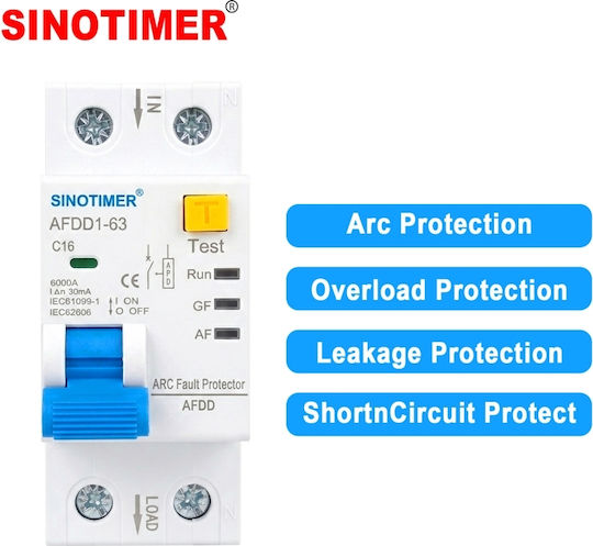 Întrerupător Automat De Circuit Protecție Arc Electric Afdd Sinotimer Afdd1-63 C16 16a 230v Ac