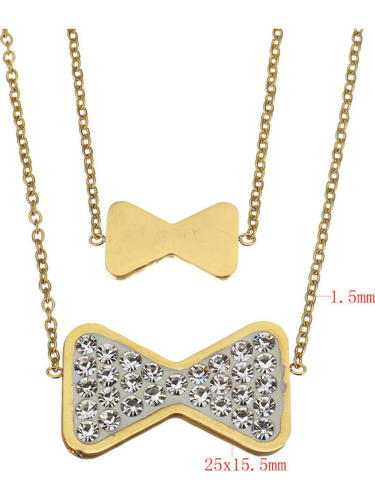 Steel Jewelry Set with Necklace & Earrings Gold with Stones