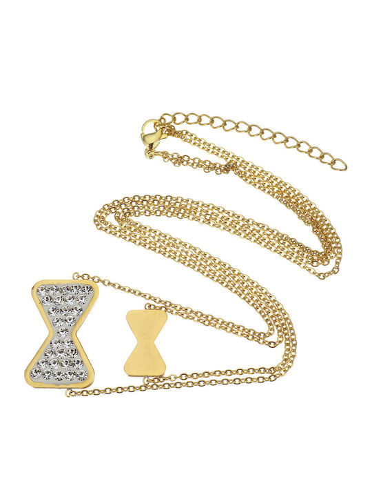 Steel Jewelry Set with Necklace & Earrings Gold with Stones