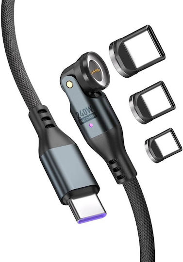 4Smarts Magnetic / LED USB 2.0 Cable USB-C male - USB-C / USB-A 240W PD Μαύρο 1.8m 541237