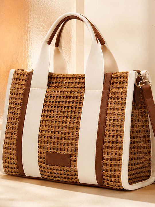 Gallantry Cabas Handbag Women Style Rafia Chic Detachable Strap Brown Beige
