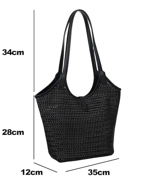 Gallantry Geantă Tote de Damă Efect Rafia Chic Mânere Lungi Neagră