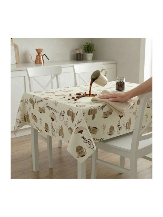 NufJoy Baumwoll Tischtuch Fleckabweisend Kaffee Creme 140x180cm