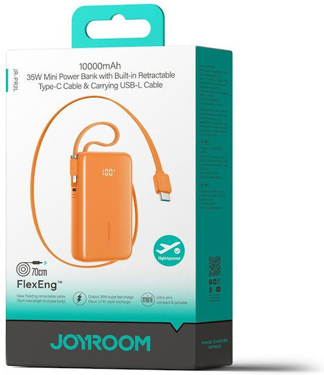Joyroom JR-PR2 USB-C and Lightning Power Bank 10000mAh 35W with USB-C Port Orange