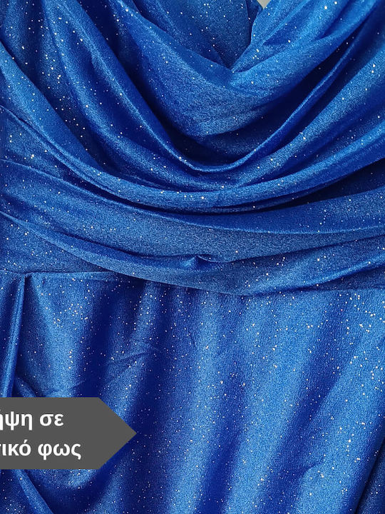 Καλοκαιρινό Maxi Βραδινό Φόρεμα Ντραπέ Μπλε Ρουά