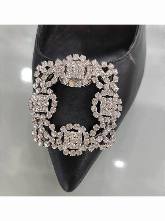 Set Pins Set Of 2 Square Brooch Shoe Clips Manolo Crystals Silver From Silver White