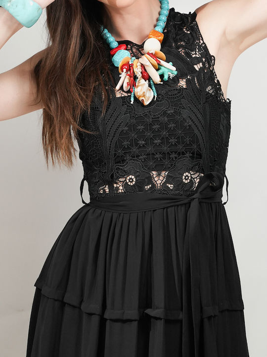 Sommer Midi Damenkleid Schwarz