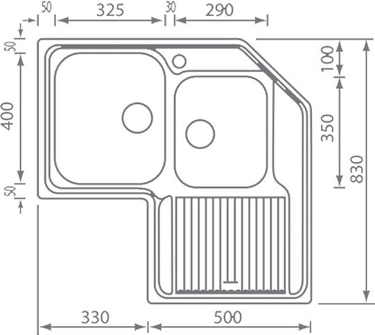 Sanitec Zenith Drop-In Küchenspüle Ecke Inox M83xB83cm Silber